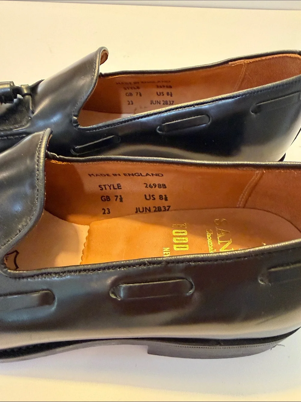 Todd Snyder X Sanders Black Leather Tassel Loafers Sz 8.5.  Tub7